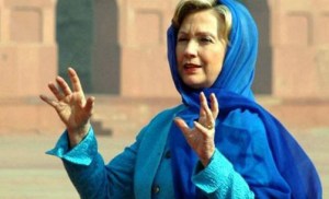 Hillary, did you CHOOSE to wear that hijab? (Photo: Sodahead)