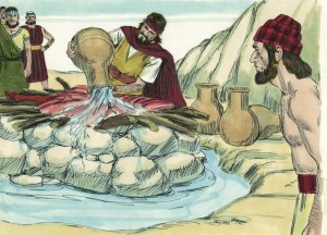 Flooding the altar with water.